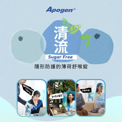 【遠東生技】Apogen清流舒喉薄荷錠 20錠/包 無糖藍莓 專利藻精蛋白 清涼潤喉 舒緩保護