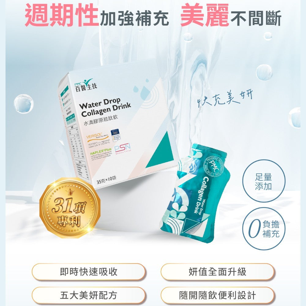 【百醫生技】水滴膠原胜肽飲 10袋/盒 水蜜桃風味 用喝的面膜 快速吸收 膠原蛋白 LuLu推薦