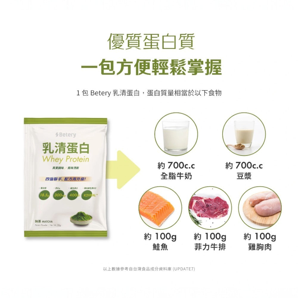 【Betery】乳清蛋白 6包/盒 靜岡抹茶 台灣芝麻 高鈣D3+K2 高蛋白補給 營養補充 運動補給
