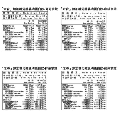 【米森vilson】無加糖分離乳清蛋白飲 6包/盒 紐西蘭原料 蛋白粉 BCAA 運動補給 健身補給