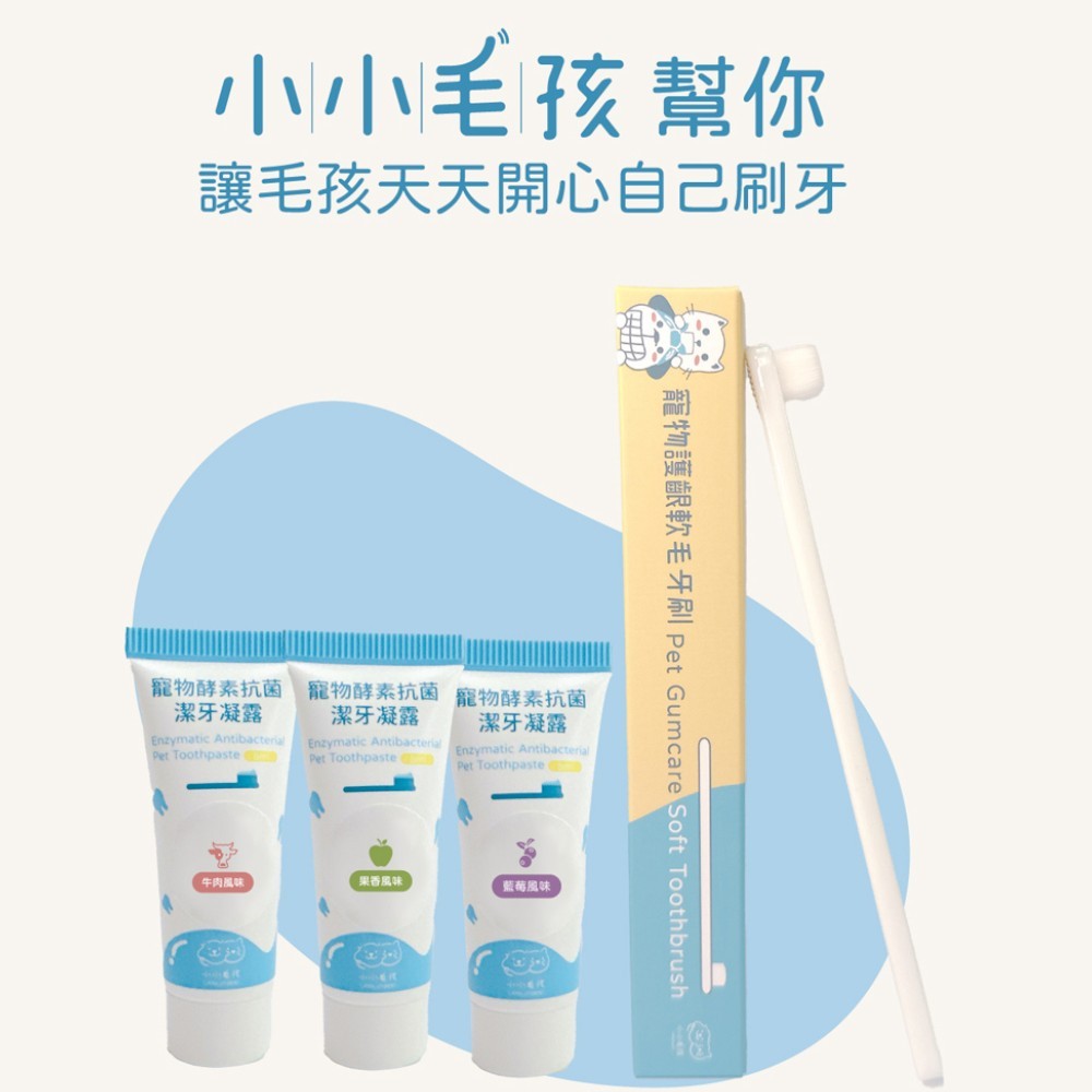 【小小毛孩】寵物潔牙旅行組 軟毛牙刷+酵素潔牙凝露5mlx3 益生菌配方 隨身旅行包 口腔清潔 口氣清新