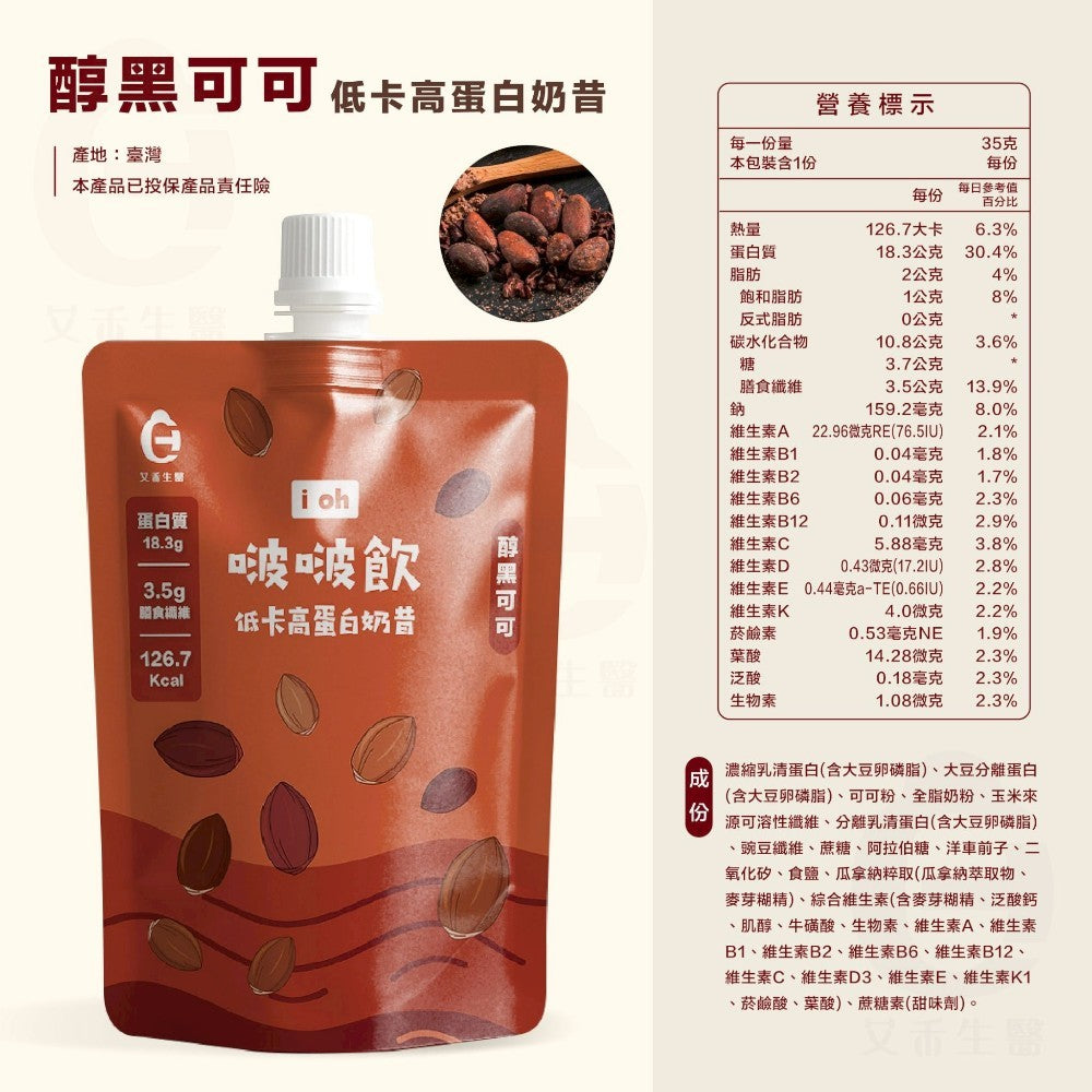 【艾禾生醫】 i oh 啵啵飲 35g/包 多種口味 低糖 雙效乳清蛋白 瓜拿納 高蛋白奶昔 代餐 搖搖奶昔