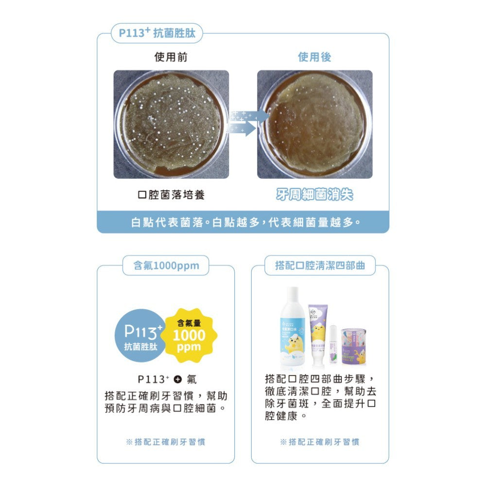 【oh care 歐克威爾】兒童含氟牙膏 70g/盒 含氟1000ppm 葡萄/草莓 抗菌胜肽 兒童牙膏