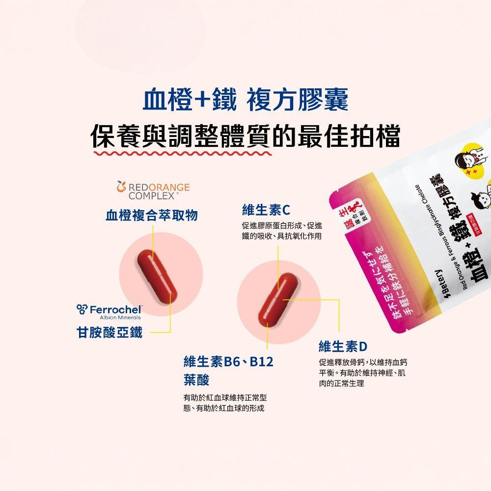 【Betery】血橙+鐵複方膠囊 60顆/袋 運動表現 營養補給 紅潤好氣色 血橙複合萃取 甘胺酸亞鐵