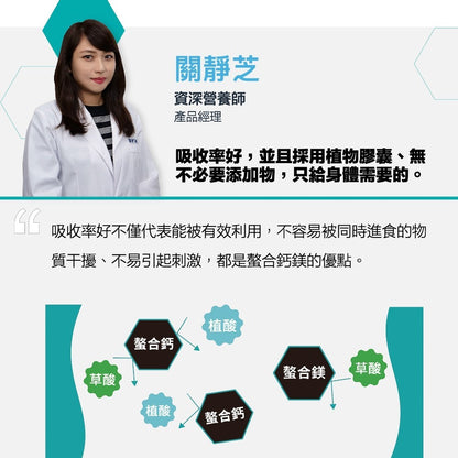 【RACE ON銳速】雙螯合固鎂鈣 60顆/盒 100%胺基酸螯合 幫助入睡 純素植物膠囊 螯合鈣鎂