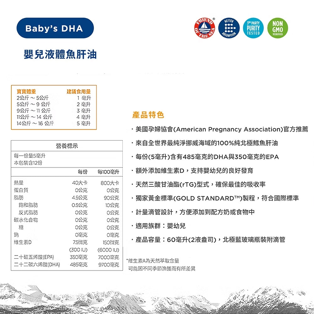 【Nordic Naturals北歐天然】嬰兒液體魚肝油(含DHA) 60ml 美國孕婦協會官方唯一推薦