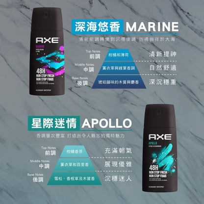 【AXE戰斧】體香噴霧 滾珠式止汗體香劑 150ml/瓶 40ml/瓶 多款可選 男士香氛 長效清新