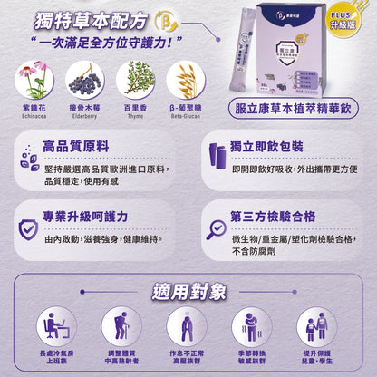 【服立康】草本植萃精華飲PLUS 30條/盒 草本精華 打造守護力 維持防護力 舒緩不適 加速恢復 隨身即飲
