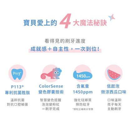 【oh care 歐克威爾】兒童防蛀變色牙膏 70g/盒 西瓜口味 溫和不刺激 含氟配方 抗菌胜肽 智慧變色