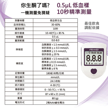 【eBmonitor醫必】eBketolife血酮機套組 1組/盒(附試紙+採血針x10) 血酮機 試紙