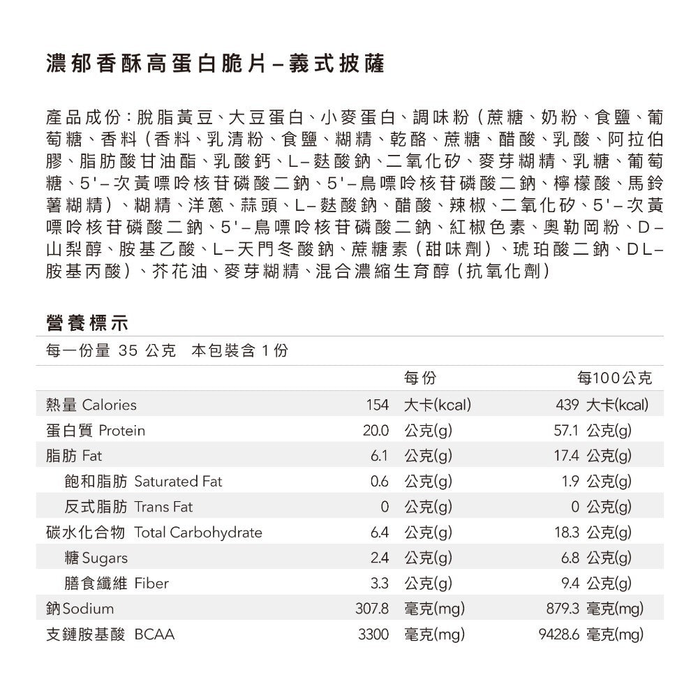 【Body Goals】濃郁香酥高蛋白脆片 35g/包 健身零食 高纖維 高蛋白 非油炸