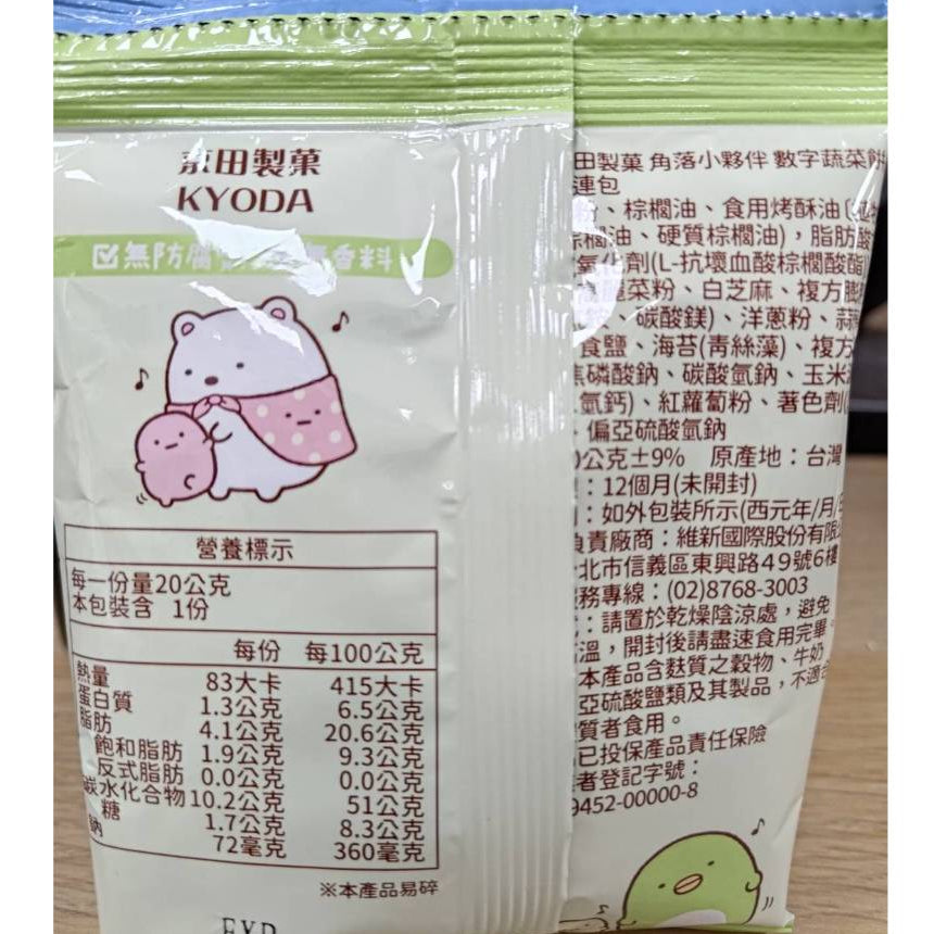 【京田製菓】角落小夥伴 四連包 80g/串 數字蔬菜餅 牛奶造型餅 吉伊卡哇 乳香小饅頭 15gx10/袋