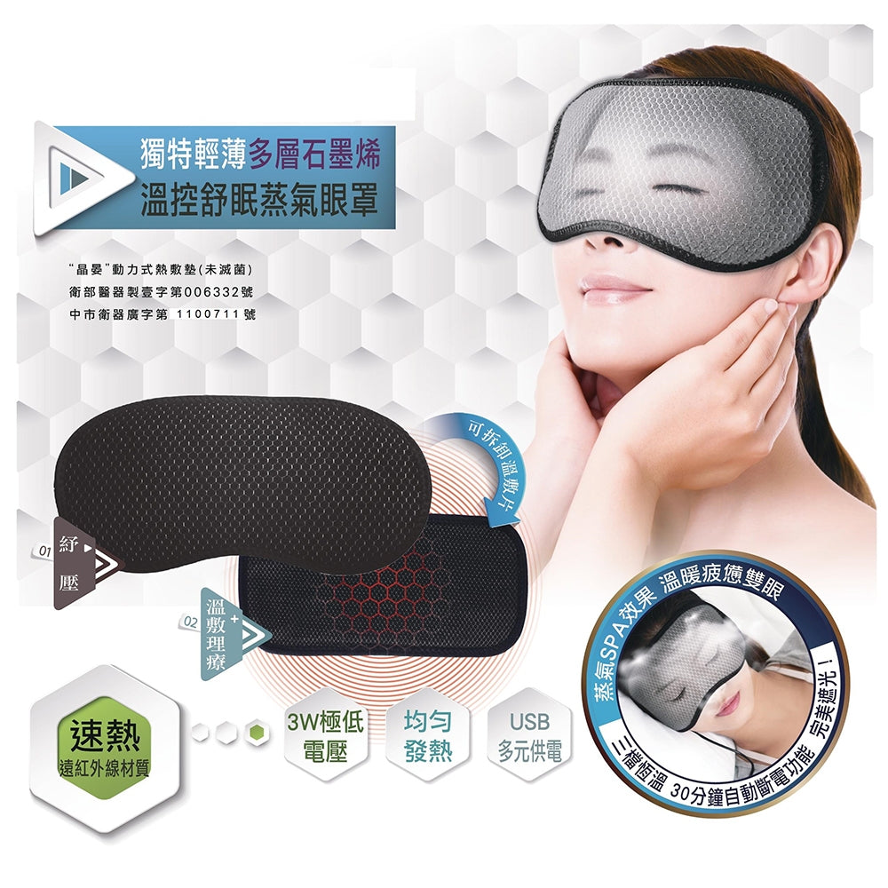 【晶晏】石墨烯熱敷眼罩 USB供電 恆溫熱敷 三段溫控 遠紅外線 疲勞舒緩 輕巧便攜 睡前午休好幫手