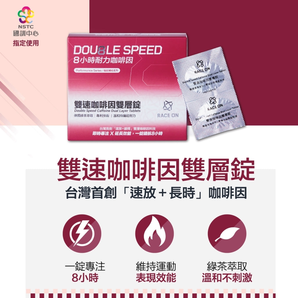 【RACE ON銳速】雙速咖啡因雙層錠 12錠/盒 增強運動效能 咖啡因補給 長效持久 提升專注 運動補給
