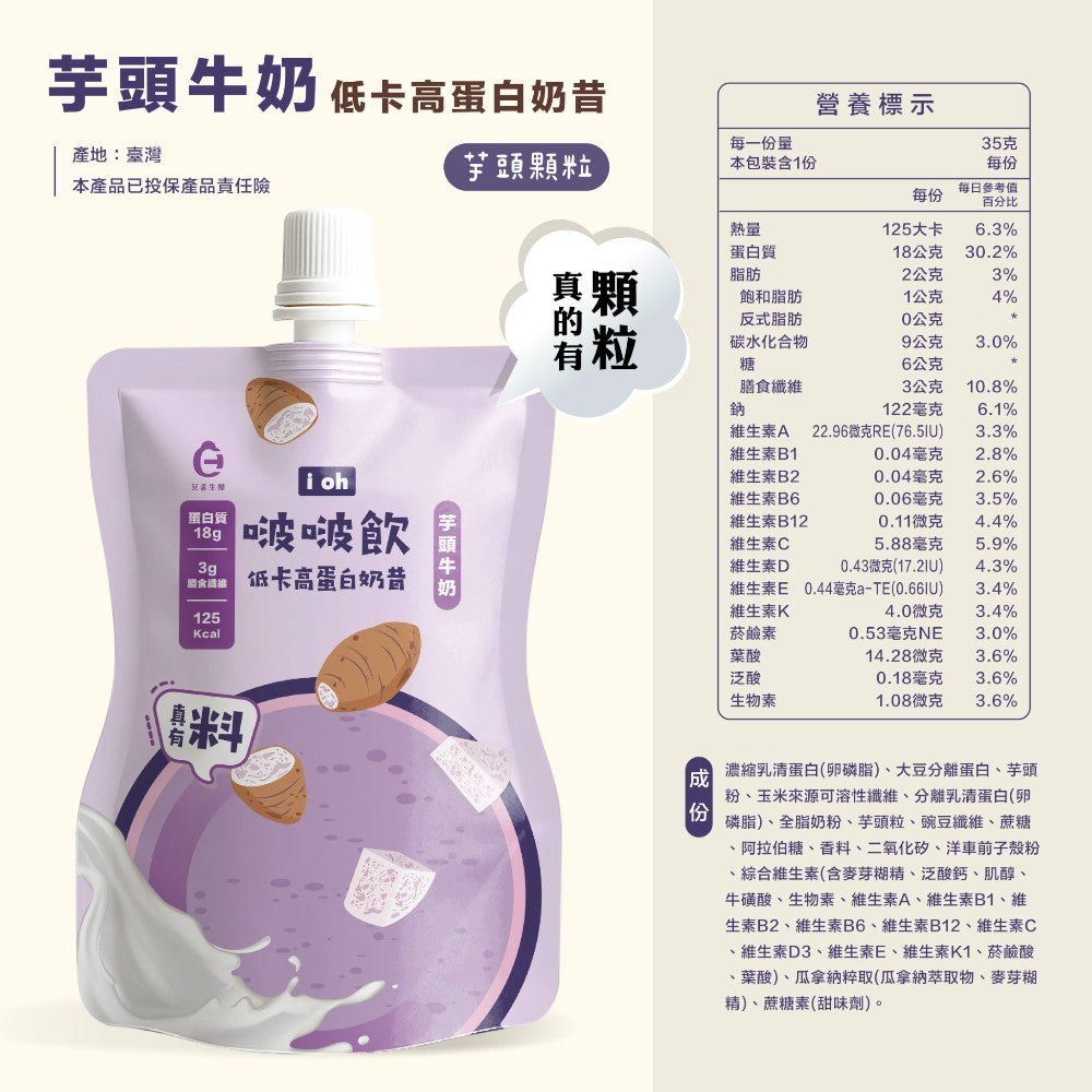 【艾禾生醫】 i oh 啵啵飲 35g/包 多種口味 低糖 雙效乳清蛋白 瓜拿納 高蛋白奶昔 代餐 搖搖奶昔