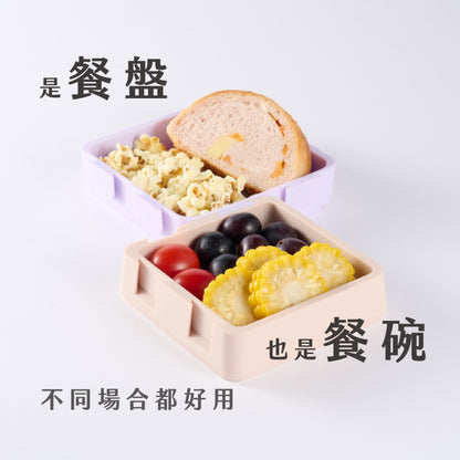 【2angels】矽膠拼圖餐盤 1入(含蓋) 兩色可選 德國認證 食品級矽膠 幼兒餐盤 防塵上蓋 加熱耐高溫