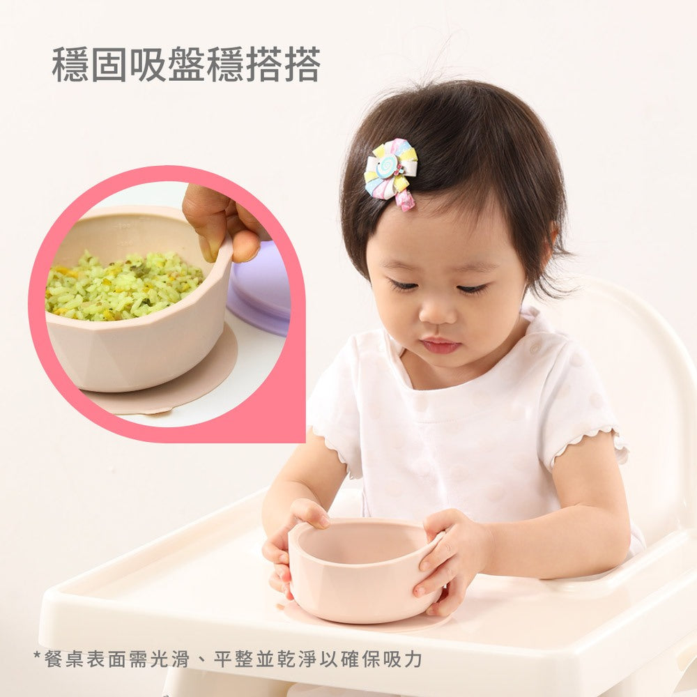 【2angels】矽膠鑽石吸盤學習碗 兩色任選 食品級矽膠 耐溫220度 好挖不易灑 穩固吸盤 兒童餐具 商品介紹圖 3