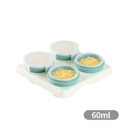 【2angels】矽膠副食品儲存杯 4入組(含杯架) 60ml/120ml 食品級矽膠 備餐加熱 堆疊收納