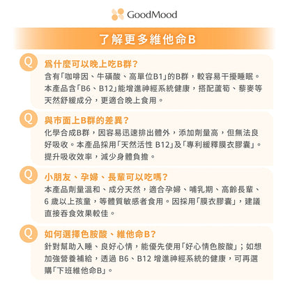 【GoodMood】好輕鬆-下班維他命B 60顆/盒 德國專利藜麥 北海道蘆筍 晚安B群 幫助入睡 舒心放鬆