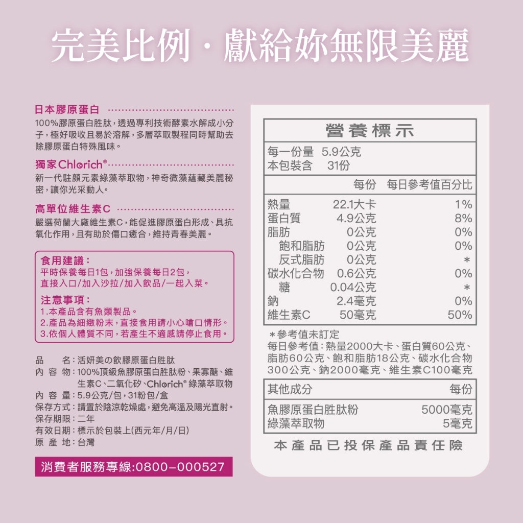 【味丹生技】活妍美の飲膠原白胜肽 5000mg 日本膠原蛋白 小分子胜肽 維他命C 魚來源 養顏美容