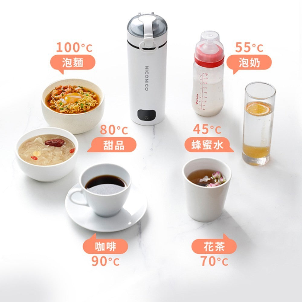 【NICONICO】便攜式雙電壓熱水壺 480ml NI-TK2417 國際電壓 過熱保護 觸控式 電熱瓶