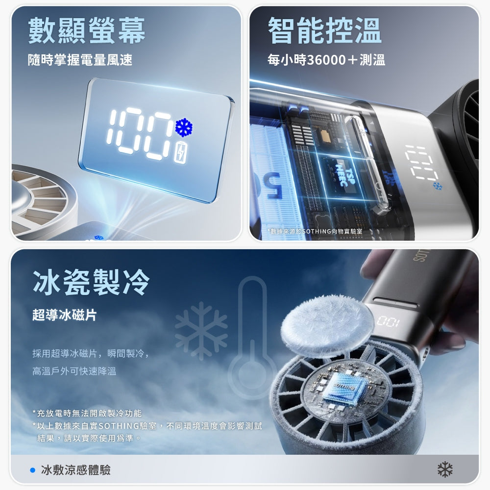 【向物】折疊冰敷高速手持風扇-冰炫 100檔風速 超導冰磁片 5000mA 行動充電 LED數顯 隨身風扇