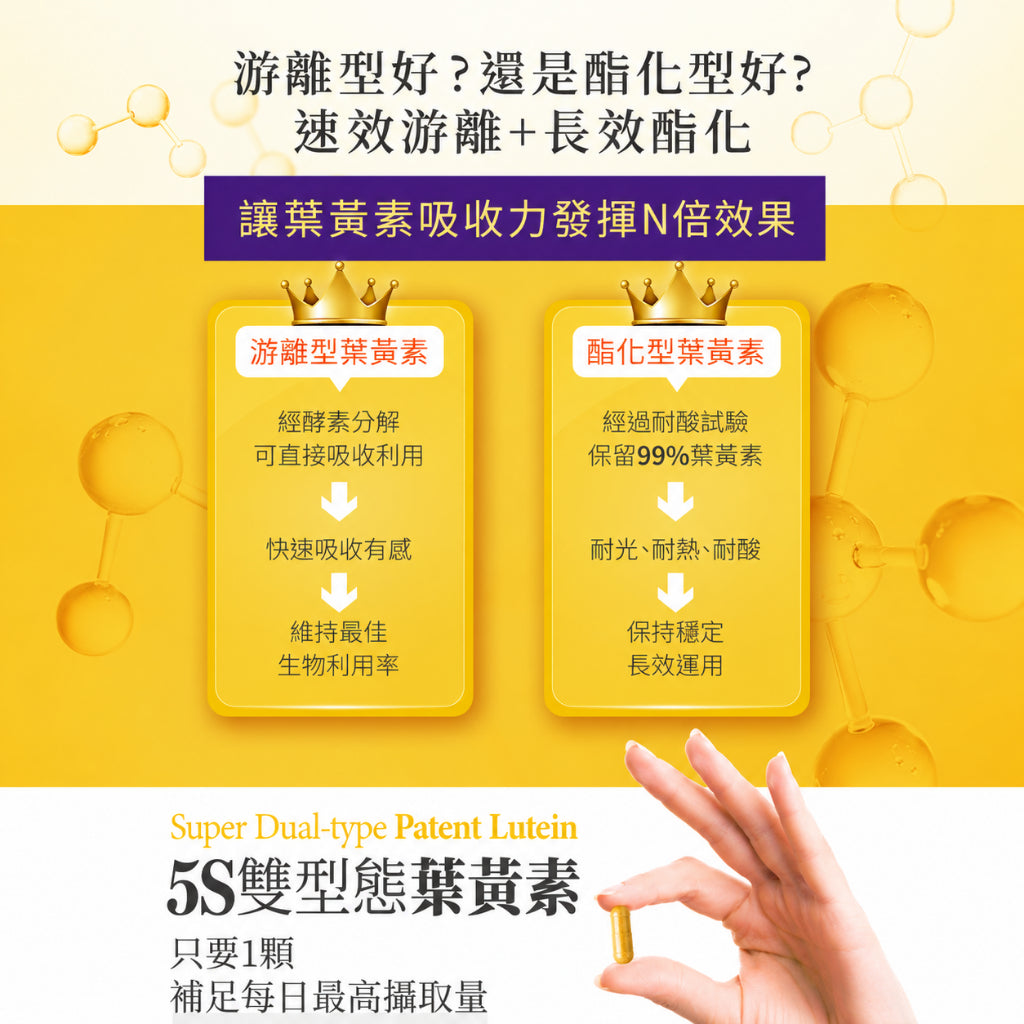 【穎達生技】5S雙型態葉黃素 30顆/盒 三國專利金盞花 蝦紅素 山桑子 玻尿酸 游離+酯化雙型 3C保養