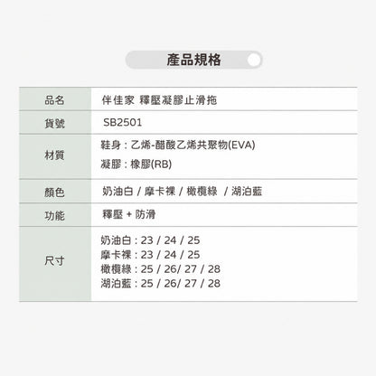 【伴佳家】釋壓凝膠止滑拖鞋 貼合足型 分散壓力 前後雙凝膠科技 防滑拖鞋 足弓支撐 浴室廚房防滑 居家拖鞋