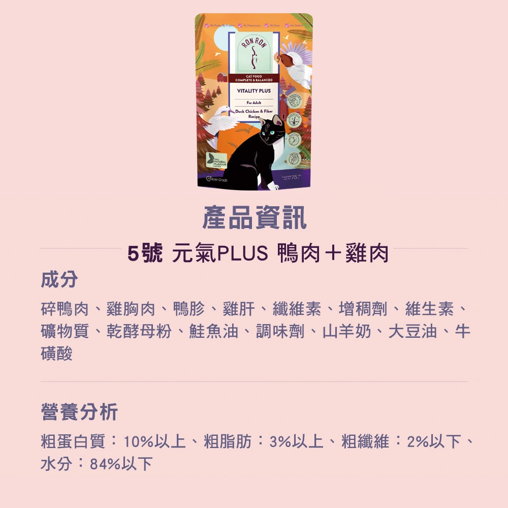 【RONRON虎嚕】貓主食餐包 75g/包 全齡貓適用 慢燉工法 低鈉配方 高含肉量 無人工香料 貓咪飼料 商品介紹圖 11