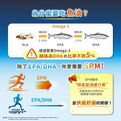 【松瑞製藥】95%速酵魚油SPM+軟膠囊 60顆/盒 高濃度rTG 專利SPM+EPA 小顆好吞