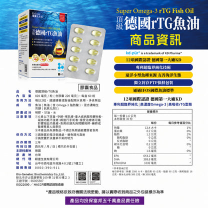 【穎達生技】德國頂級rTG魚油 60顆/盒 97%Omega-3 IFOS五星認證 rTG 日常補給