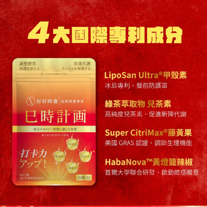 【好好時養】巳時計畫-超燃油逆Plus 30顆/包 四國專利成分 甲殼素 藤黃果 辣椒素 兒茶素 體態管理