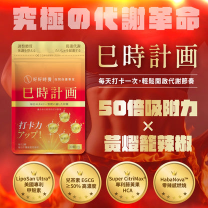 【好好時養】巳時計畫-超燃油逆Plus 30顆/包 四國專利成分 甲殼素 藤黃果 辣椒素 兒茶素 體態管理