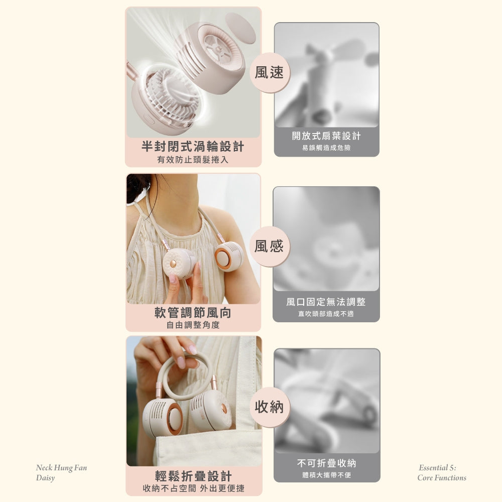 【向物】掛脖風扇-小雛菊 三檔風量 安全不捲頭髮 360度風向調節 高續航力 可隨身登機 隨身風扇