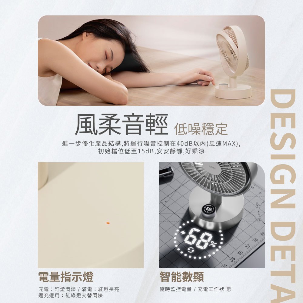 【向物】桌面風扇-羽 太空銀/杏色 七羽扇葉設計 無極調速 柔風低噪 數位顯示 辦公居家 桌面風扇 桌面小物 商品介紹圖 7