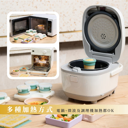 【2angels】矽膠副食品儲存杯 4入組(含杯架) 60ml/120ml 食品級矽膠 備餐加熱 堆疊收納