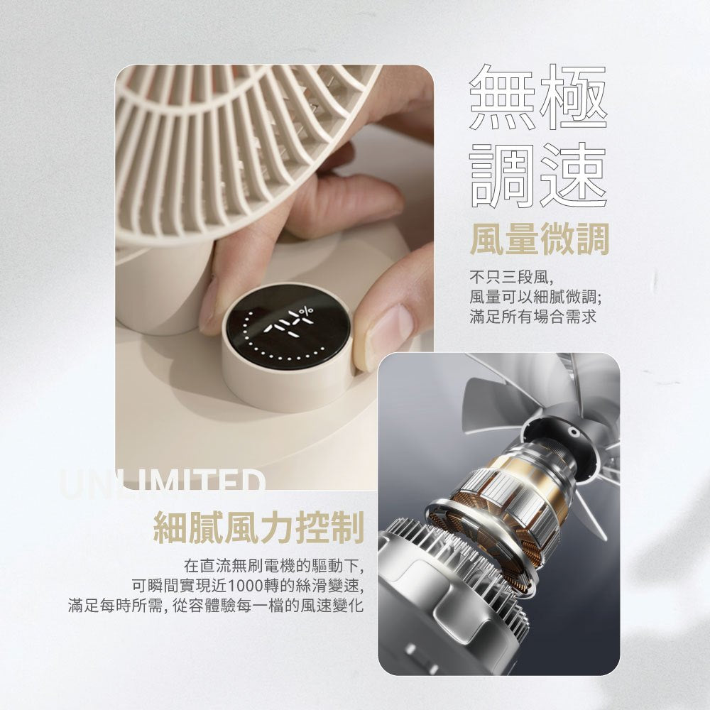【向物】桌面風扇-羽 太空銀/杏色 七羽扇葉設計 無極調速 柔風低噪 數位顯示 辦公居家 桌面風扇 桌面小物 商品介紹圖 1