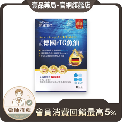【穎達生技】德國頂級rTG魚油 60顆/盒 97%Omega-3 IFOS五星認證 rTG 日常補給