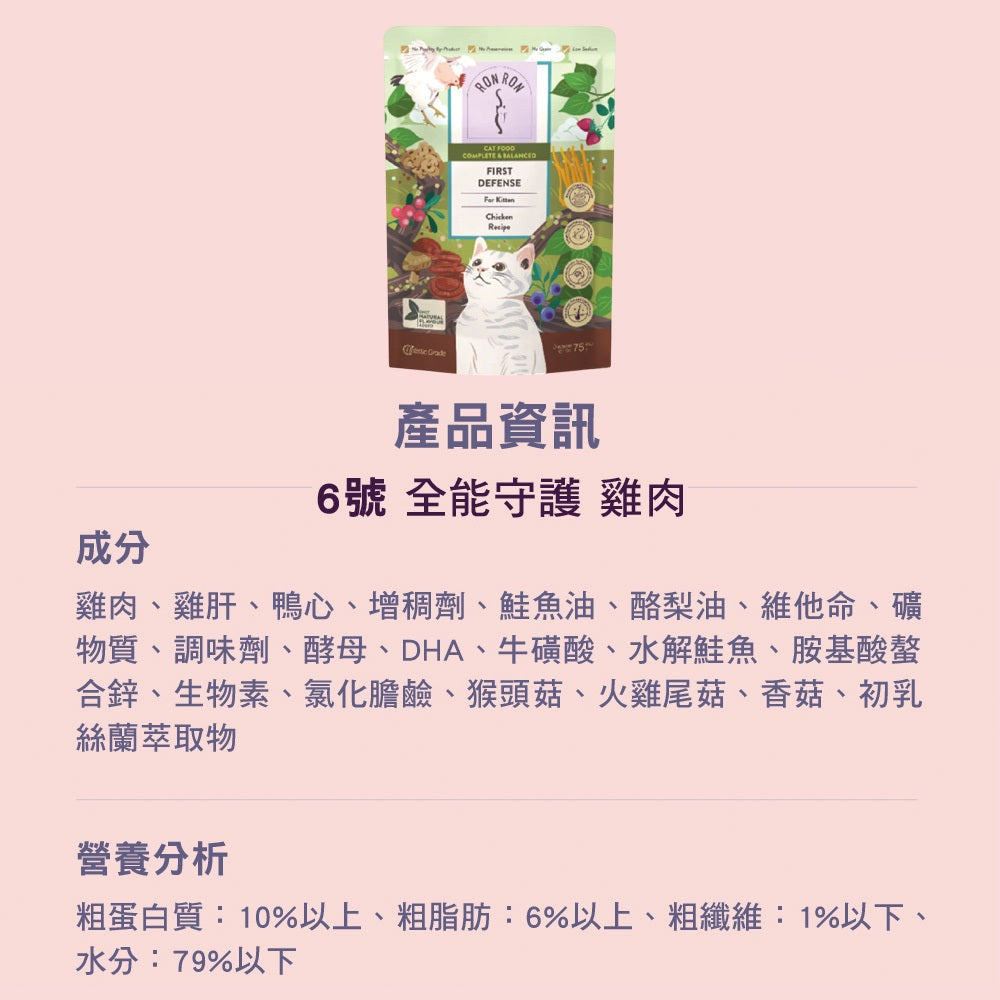 【RONRON虎嚕】貓主食餐包 75g/包 全齡貓適用 慢燉工法 低鈉配方 高含肉量 無人工香料 貓咪飼料
