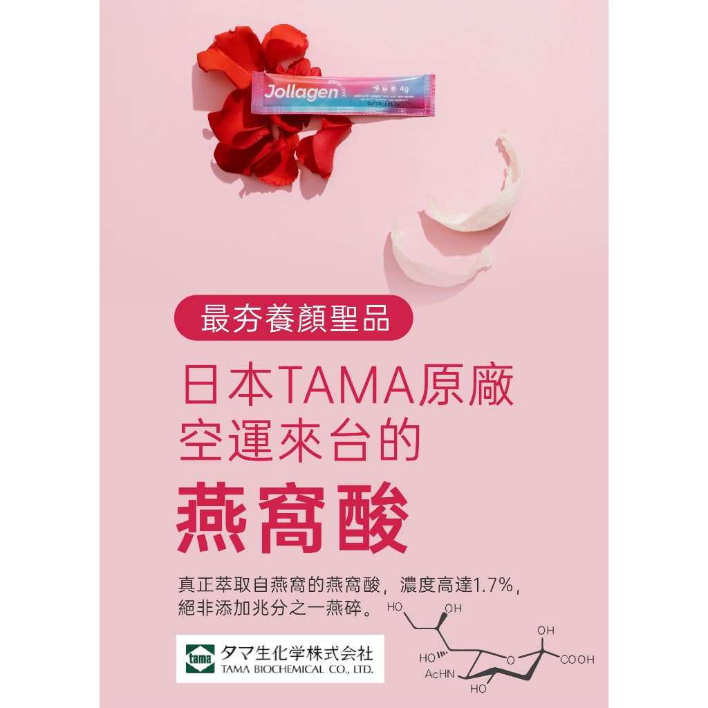 【究愛燕窩】Jollagen玫瑰燕窩膠原蛋白 16包/盒 日本專利 燕窩酸 玫瑰多酚 神經醯胺 透亮美麗 商品介紹圖 2