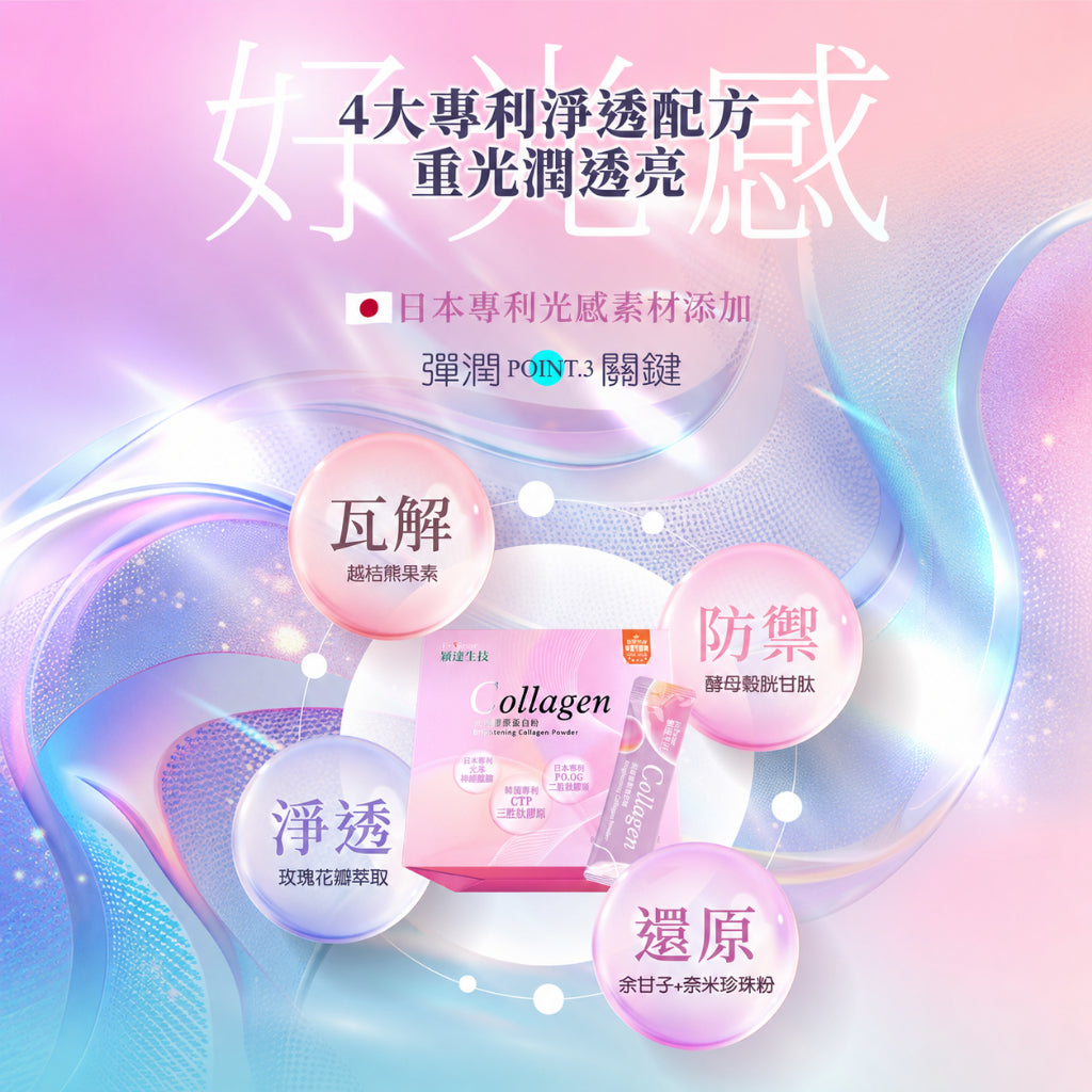 【穎達生技】光潤膠原蛋白 30包/盒 三大專利膠原 無腥味 珍珠粉 玻尿酸 賽洛美 維生素C 水潤透亮 商品介紹圖 4
