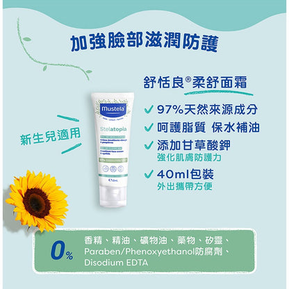 【慕之恬廊】舒恬良柔舒面霜 40ml 法國製造 嬰幼兒適用 天然無添加 葵花子油 神經醯胺 保濕不黏膩
