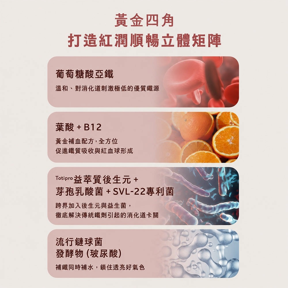 【好葉】後生元煥鐵美型膠囊 60粒/袋 葡萄糖酸亞鐵+葉酸+B12 後生元益生菌複方 維持好氣色 幫助順暢