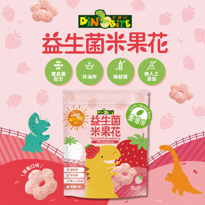 【Dinobite恐龍咬】益生菌米果花 雙益菌配方 無添加 無麩質 非油炸 入口好化 3種口味 嬰兒米餅