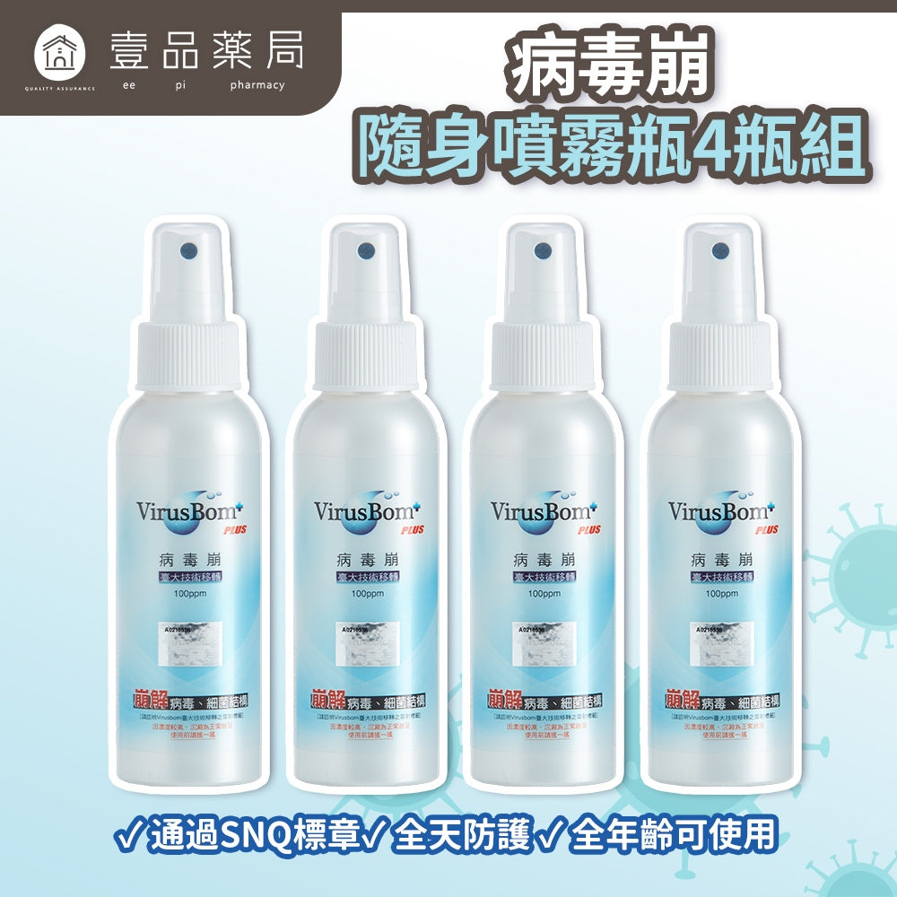 【病毒崩VirusBom】隨身噴霧瓶100ppm 100ml/瓶 台大研發 獲防疫獎 隨身清潔 日常防護