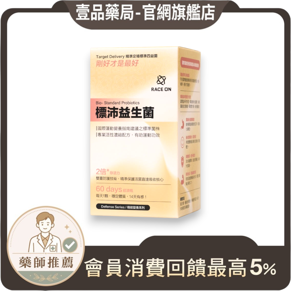 【RACE ON銳速】標沛益生菌 60顆/盒 有助運動功效 專利5層包埋 ABC益菌 舒適順暢 全素可食