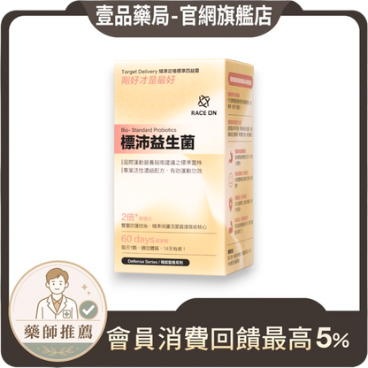 【RACE ON銳速】標沛益生菌 60顆/盒 有助運動功效 專利5層包埋 ABC益菌 舒適順暢 全素可食