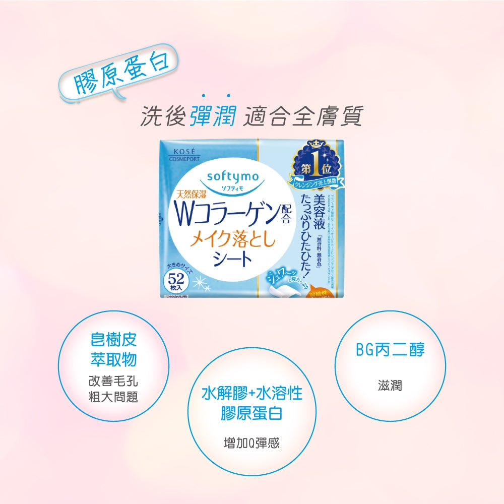 【KOSE】Softymo絲芙蒂 親膚卸粧棉 52枚裝 三款任選 玻尿酸 極淨 膠原蛋白 日常卸妝 滋潤肌膚 商品介紹圖 7