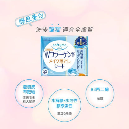 【KOSE】Softymo絲芙蒂 親膚卸粧棉 52枚裝 三款任選 玻尿酸 極淨 膠原蛋白 日常卸妝 滋潤肌膚