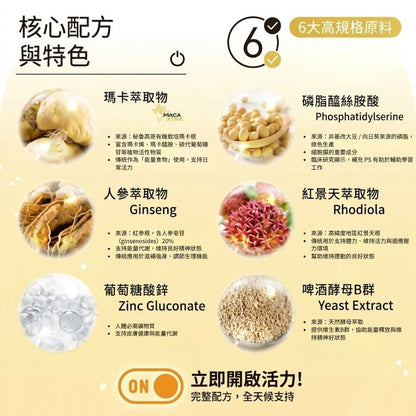 【植感日嚐】早安!活力清晰複方膠囊 60顆/瓶 腦磷脂 酵母B群 人參 瑪卡 紅景天 早晨活力 思緒清晰